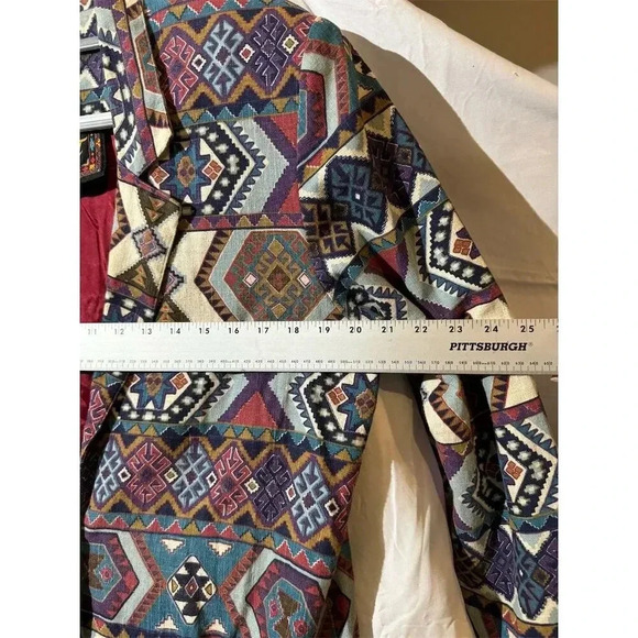 Circle T VTG Country Western Tapestry Aztec Blazer Jacket M Multicolor Cowboy - Picture 7 of 11